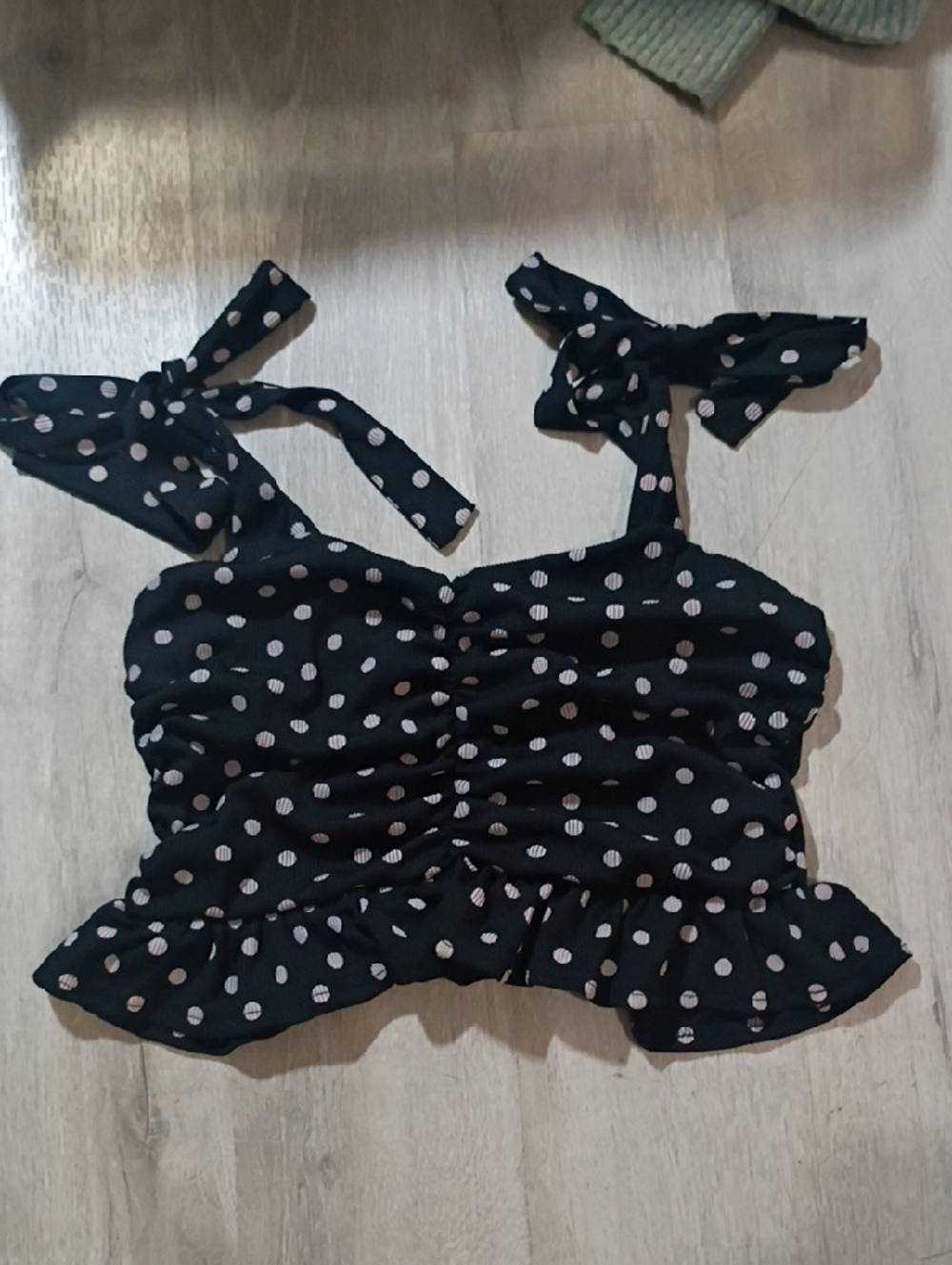 Polka Dot Tie-Strap Crop Top - Black
